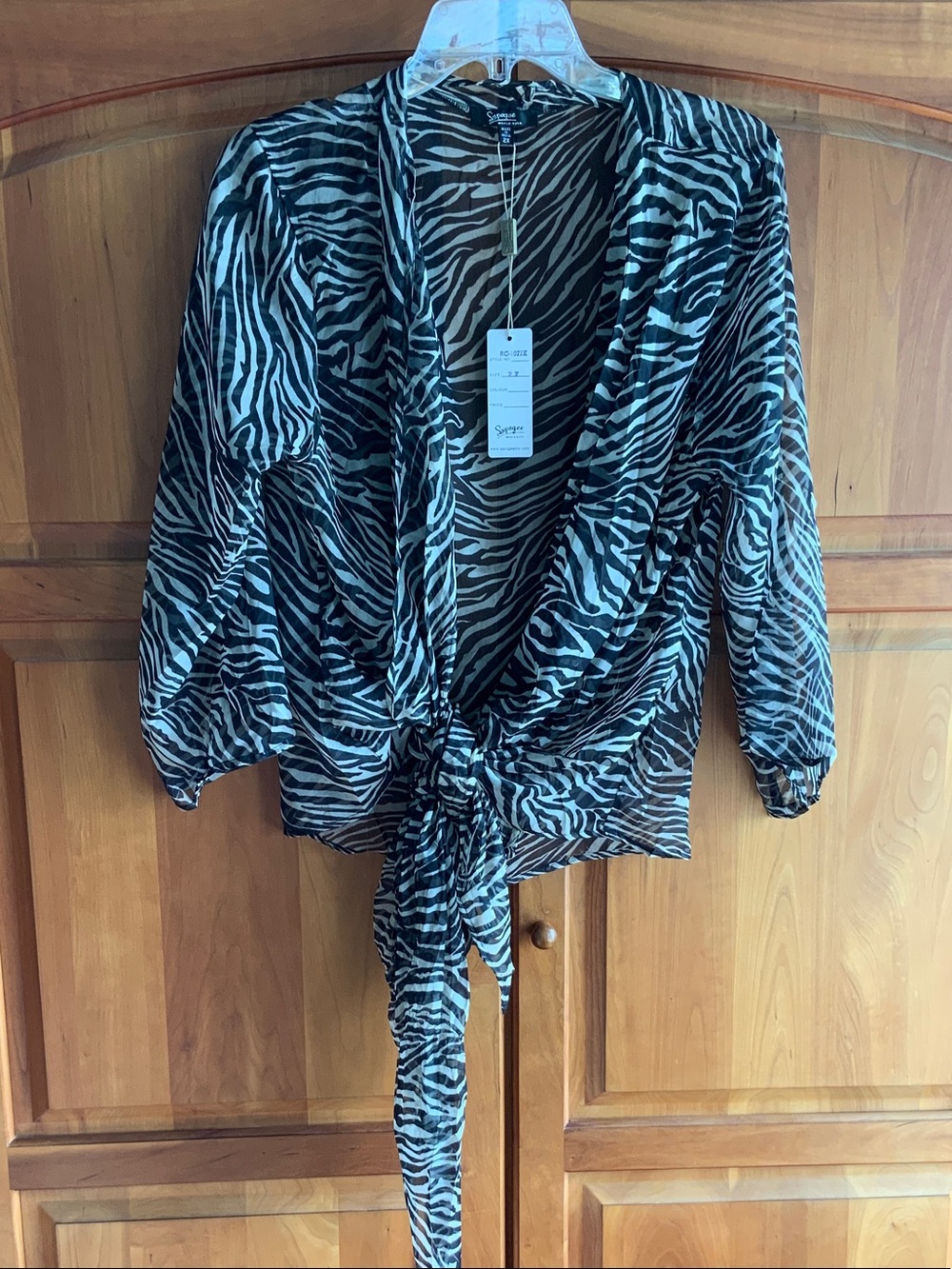 Zebra-Print Tie-Front Topper/Wrap in Black & White
